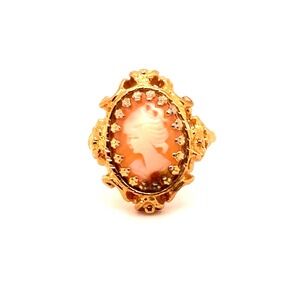 Vintage Seta Cameo Ring Gold Tone Ornate Victorian Style Size 8